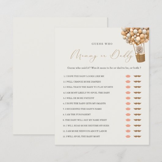 Teddy Bear Mam of Papa Baby shower Game (Voorkant / Achterkant)