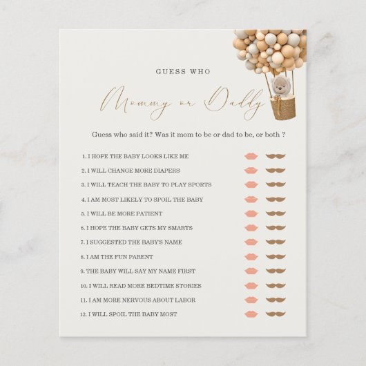Teddy Bear Mam of Papa Baby shower Game (Voorkant)