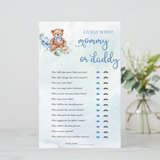 Teddy Bear Mam of Papa Boy Baby shower Game (Staand voorkant)