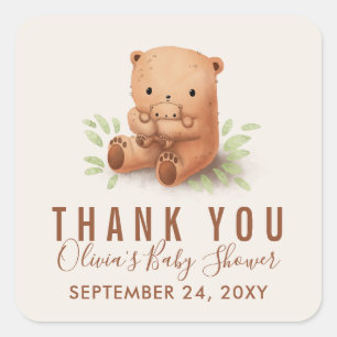 Teddy Bear mama met Baby shower Dank je wel Vierkante Sticker