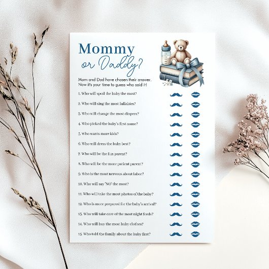 Teddy Bear Mama of Daddy Baby shower Game Kaart