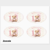 Teddy Bear Meisje 1e Verjaardag Roze Ovale Sticker (Vel)