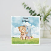 Teddy Bear Meisje 1e Verjaardag waterverf een jaar (Staand voorkant)