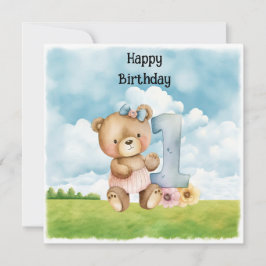 Teddy Bear Meisje 1e Verjaardag waterverf een jaar