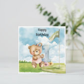 Teddy Bear Meisje 1e Verjaardag waterverf een jaar (Staand voorkant)