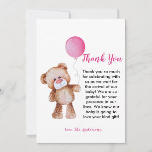 Teddy Bear meisje Baby shower Dank u kaart