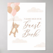 Teddy Bear Meisje Baby shower Gast Boek Sign Poster (Voorkant)
