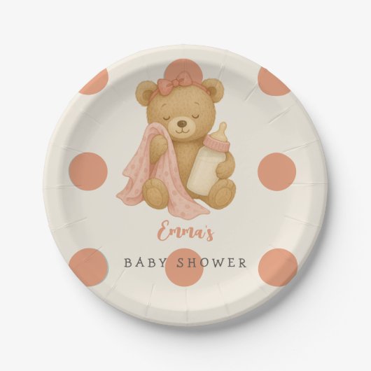Teddy Bear Meisje Baby shower Papier Borden Papieren Bordje (Voorkant)