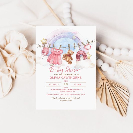 Teddy Bear Meisje Baby shower Party Kaart