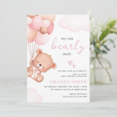 Teddy Bear Meisje Baby shower Waterverf roze Kaart (Staand voorkant)