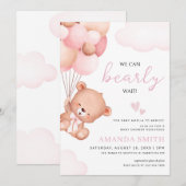 Teddy Bear Meisje Baby shower Waterverf roze Kaart (Voorkant / Achterkant)