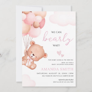Teddy Bear Meisje Baby shower Waterverf roze Kaart