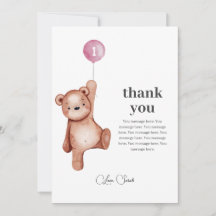 Teddy Bear Meisje Eerste Verjaardag Bedankt Card