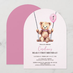 Teddy Bear Meisje Eerste Verjaardag Kaart