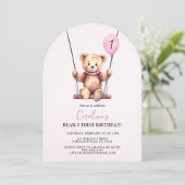 Teddy Bear Meisje Eerste Verjaardag Kaart (Staand voorkant)