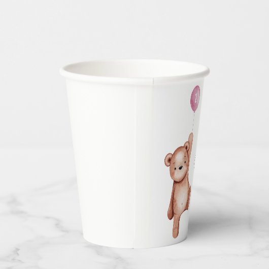 Teddy Bear Meisje Eerste Verjaardagsfeest Papieren Bekers (Rechts)