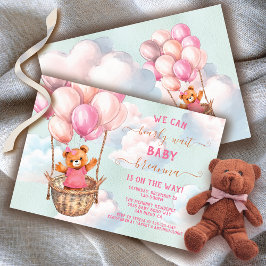 Teddy Bear Meisje Hete Luchtballon Baby shower Kaart
