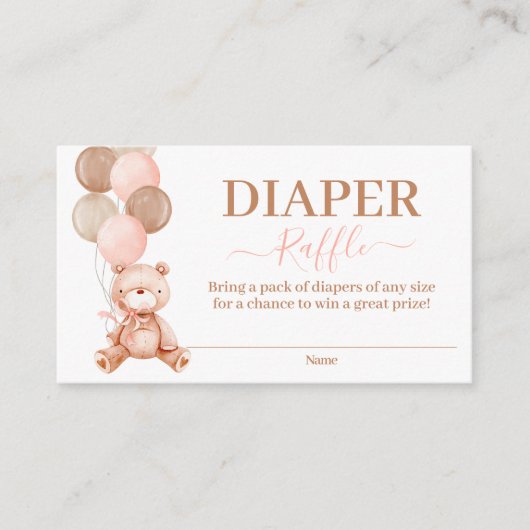 Teddy Bear Meisje Luier Raffle Informatiekaartje (Voorkant)