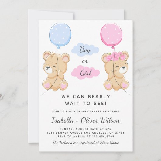 Teddy Bear Meisje of Jongen Thema Geslacht Onthull Kaart (Voorkant)