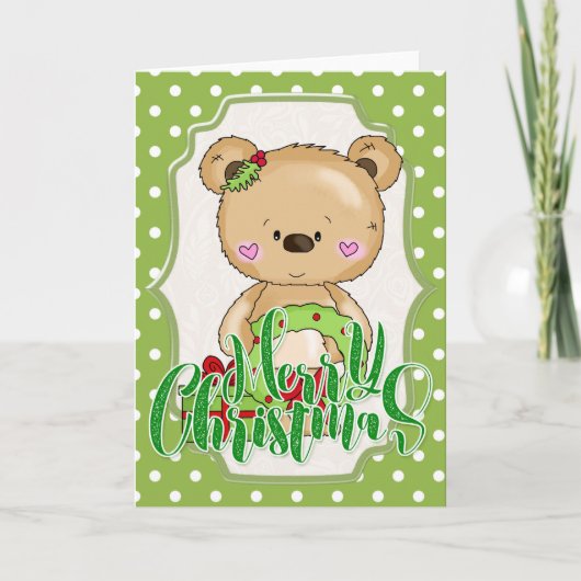 Teddy Bear Merry Kerstmis Kaart (Voorkant)