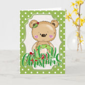 Teddy Bear Merry Kerstmis Kaart (Gele Bloem)