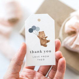 Teddy Bear met 3 blauwe ballonnen Gift Label Cadeaulabel