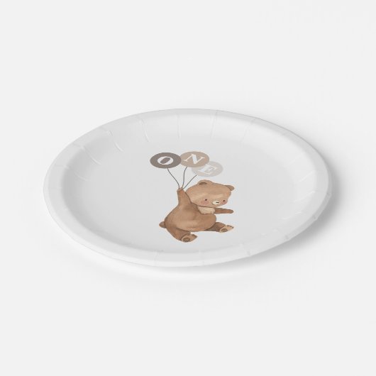 Teddy Bear met 3 bruine ballonnen Papieren Bordje (Gekanteld)