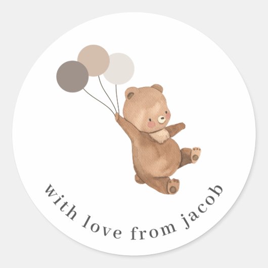 Teddy Bear met 3 bruine ballonnen Ronde Sticker (Voorkant)