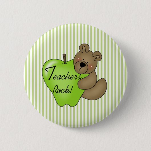 Teddy Bear met Apple Teachers Rock Ronde Button 5,7 Cm (Voorkant)