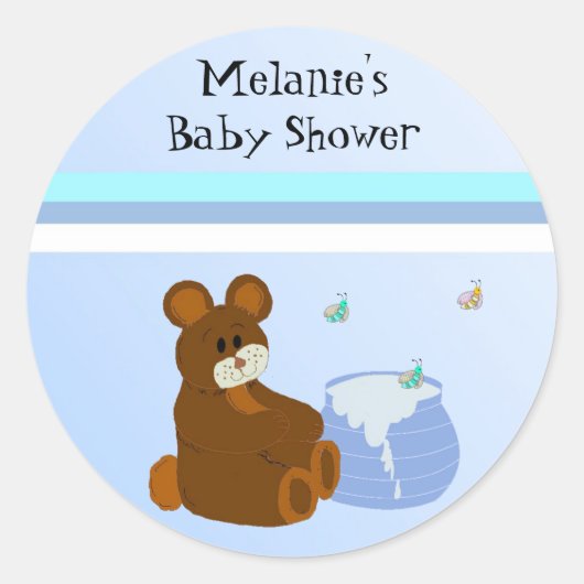 Teddy Bear met Baby shower honingpot Ronde Sticker (Voorkant)