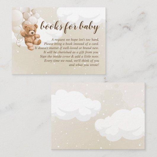 Teddy Bear met ballonnen Boeken voor Baby Kaart (Voorkant / Achterkant)