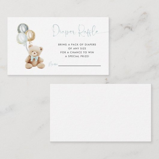 Teddy Bear met ballonnen Boy Diaper Raffle Kaart (Voorkant / Achterkant)