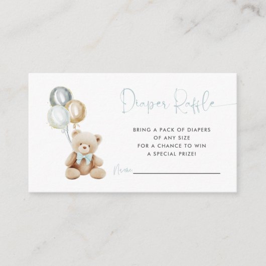 Teddy Bear met ballonnen Boy Diaper Raffle Kaart (Voorkant)