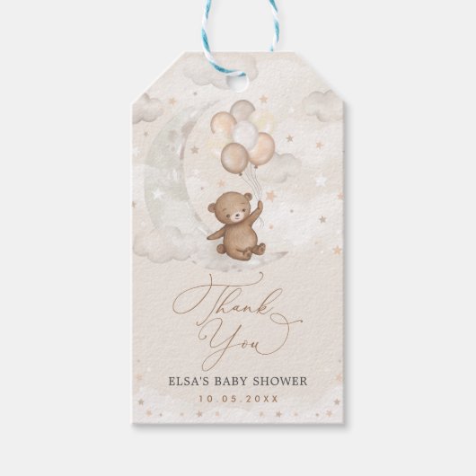 Teddy Bear met ballonnen op Crescent Moon Cadeaulabel (Voorkant)