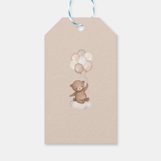 Teddy Bear met ballonnen op Crescent Moon Cadeaulabel (Achterkant)