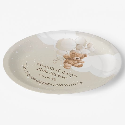 Teddy Bear met ballonnen Papieren Bordje (Gekanteld)