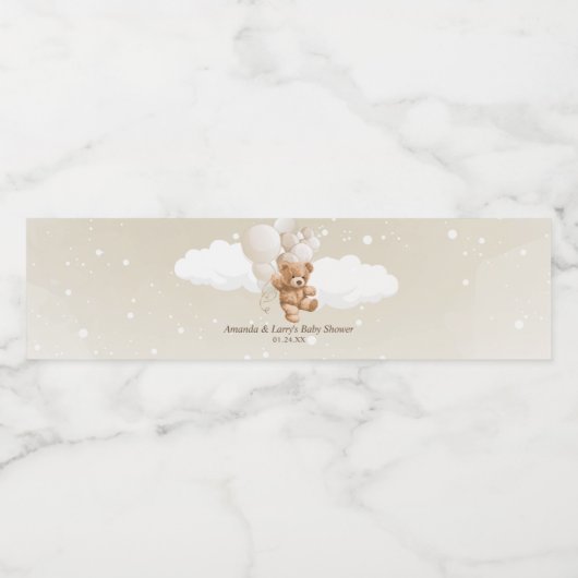 Teddy Bear met ballonnen Waterfles Etiket (Enkel label)