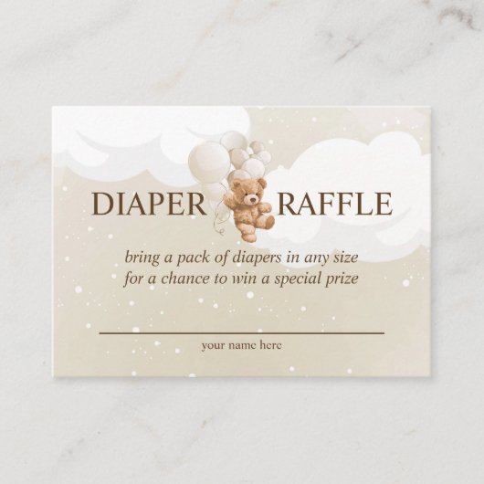 Teddy Bear met Balloons Diaper Raffle Kaart (Voorkant)