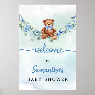 Teddy Bear met Balloons Greenery Boy Welkomstbord Poster