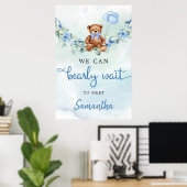 Teddy Bear met Balloons Greenery Boy Welkomstbord Poster (Thuiskantoor)