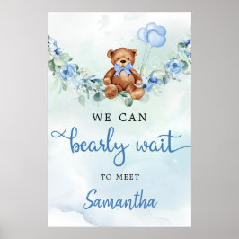 Teddy Bear met Balloons Greenery Boy Welkomstbord Poster