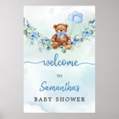 Teddy Bear met Balloons Greenery Boy Welkomstbord Poster (Voorkant)