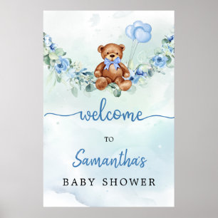 Teddy Bear met Balloons Greenery Boy Welkomstbord Poster