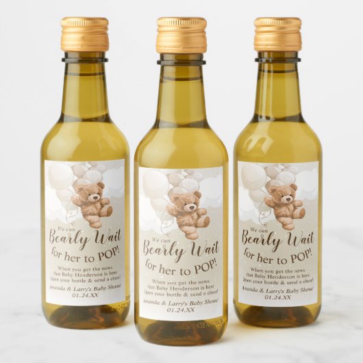 Teddy Bear met Balloons Mini Wine Label Wijn Etiket (Flessen)