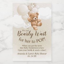 Teddy Bear met Balloons Mini Wine Label Wijn Etiket