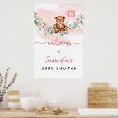 Teddy Bear met Baloons Greenery Girl Welkom Poster (Keuken)