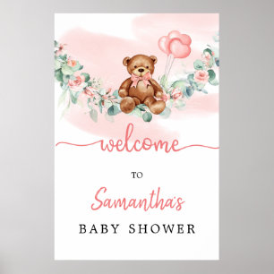 Teddy Bear met Baloons Greenery Girl Welkom Poster