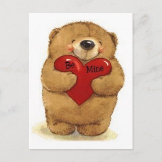 Teddy Bear met 'Be Mine' hart Briefkaart (Voorkant)