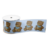 Teddy Bear met Bib op Blue Satijnen Lint (Spoel)