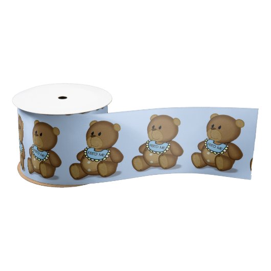 Teddy Bear met Bib op Blue Satijnen Lint (Spoel)